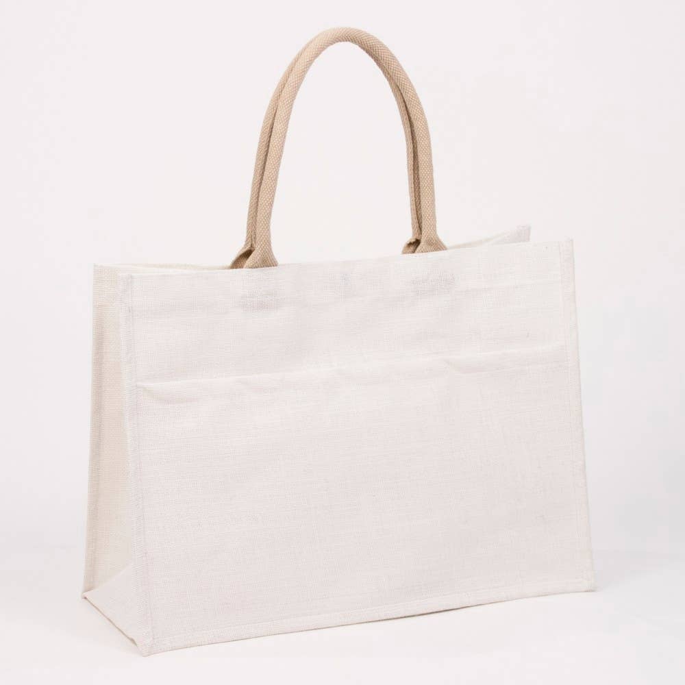Jute Pocket Tote White 19x14x7.5