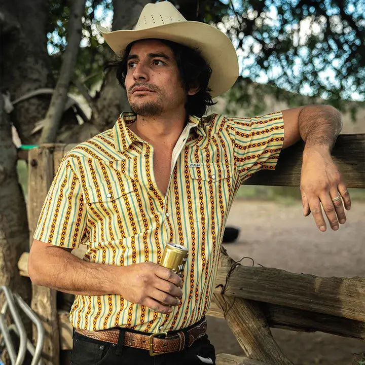 Serape Pearl Snap Short Sleeve - Apricot