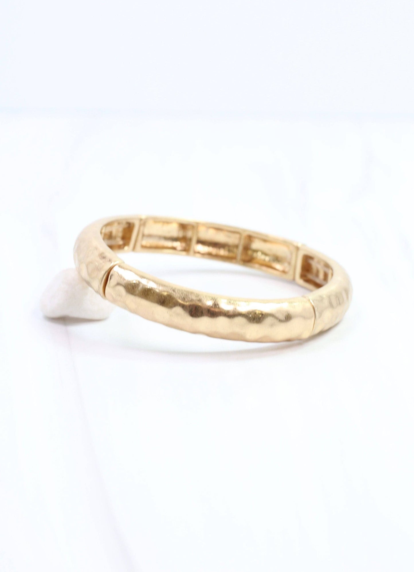 Tandy Hammered Stretch Bracelet Worn Gold