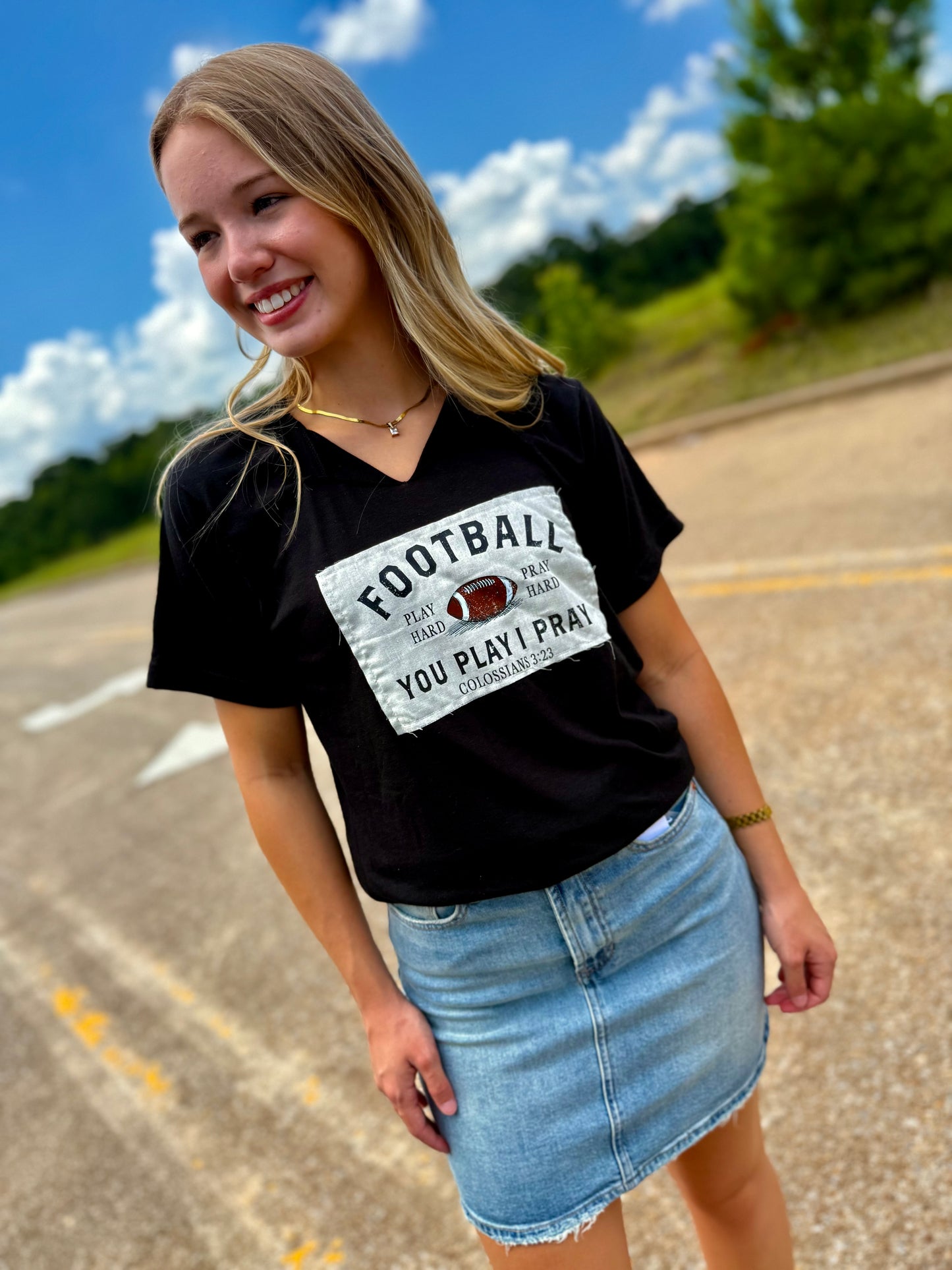 Football Patch V-Neck | Gameday | Graphic Tee