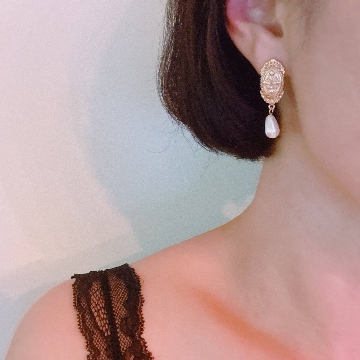 Vintage Cross Pearl Drop Earrings