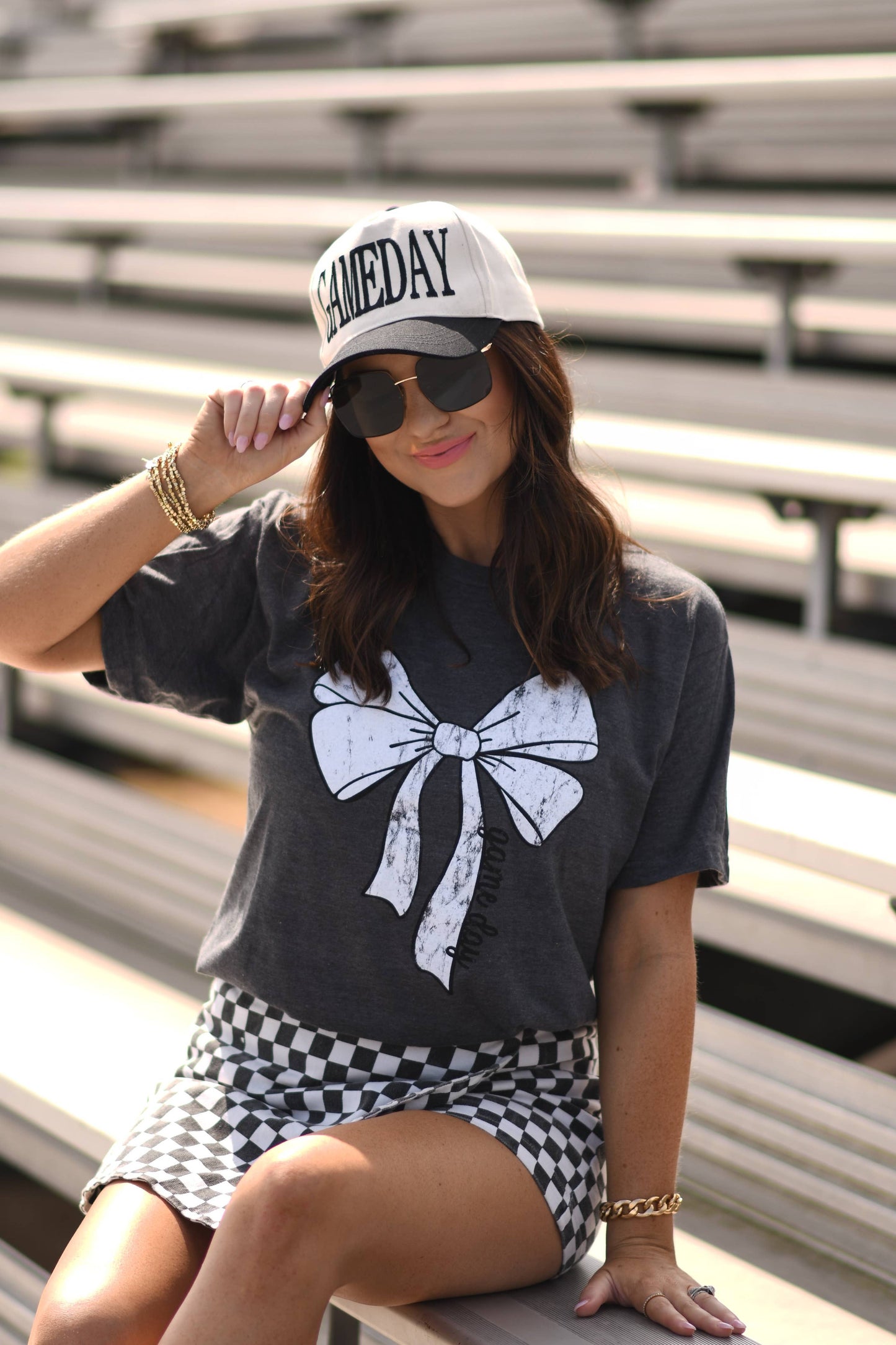 Heather Charcoal Game Day Bow Tee