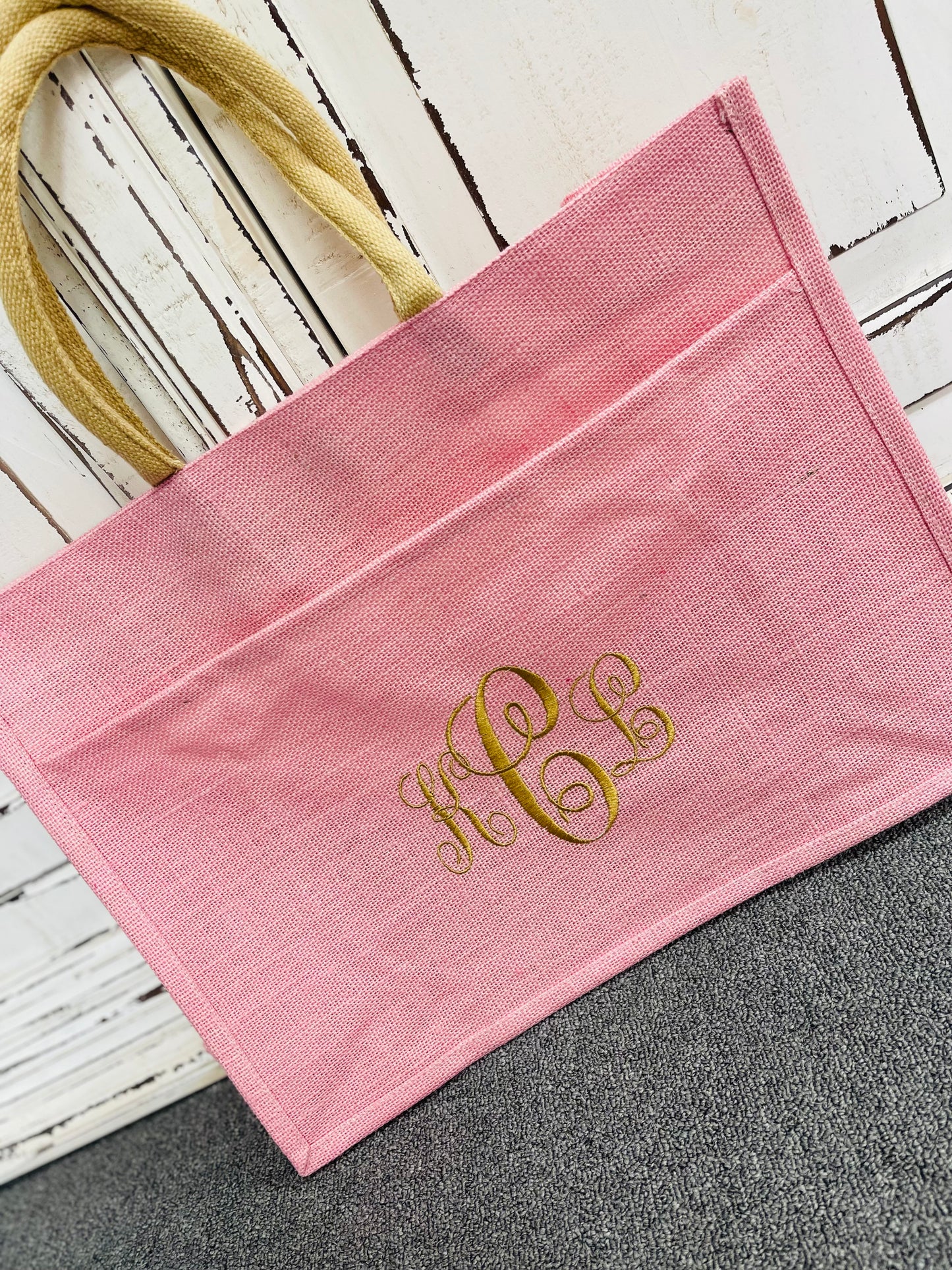 Jute Pocket Tote Light Pink 19x14x7.5