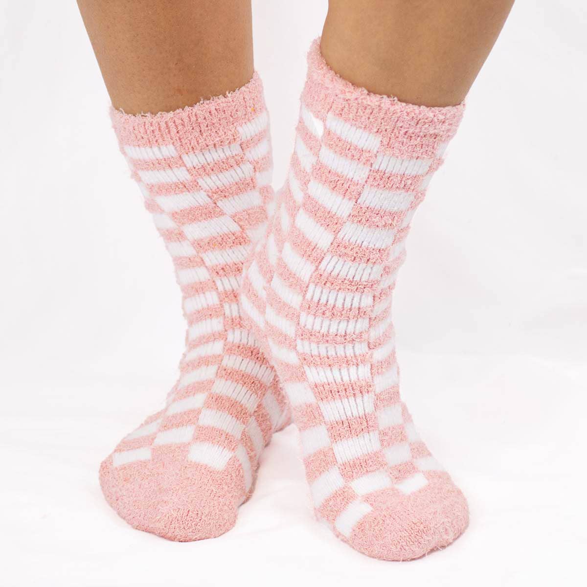 Women's Checkerboard Snuggle Socks Pink/White One Size