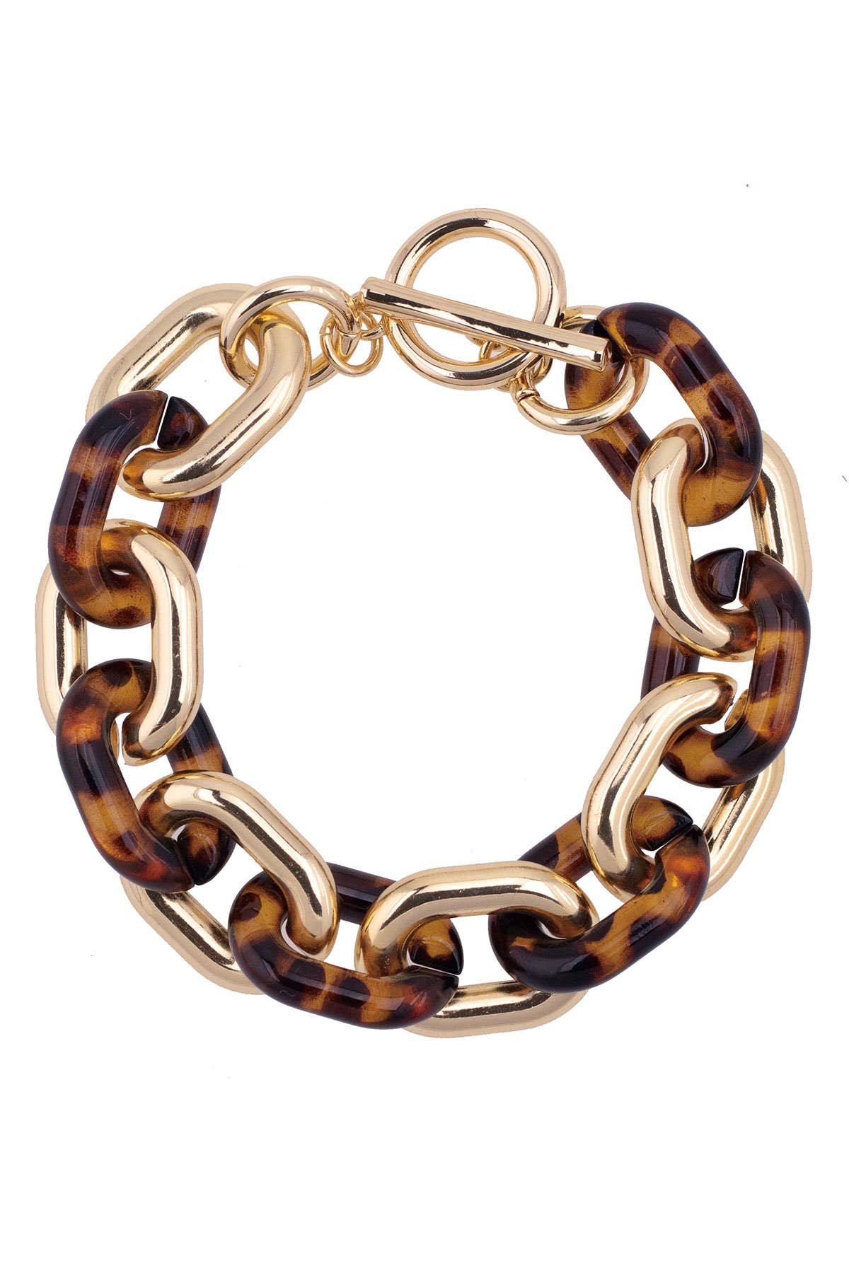 Ava Resin Linked Toggle Bracelet in Tortoise