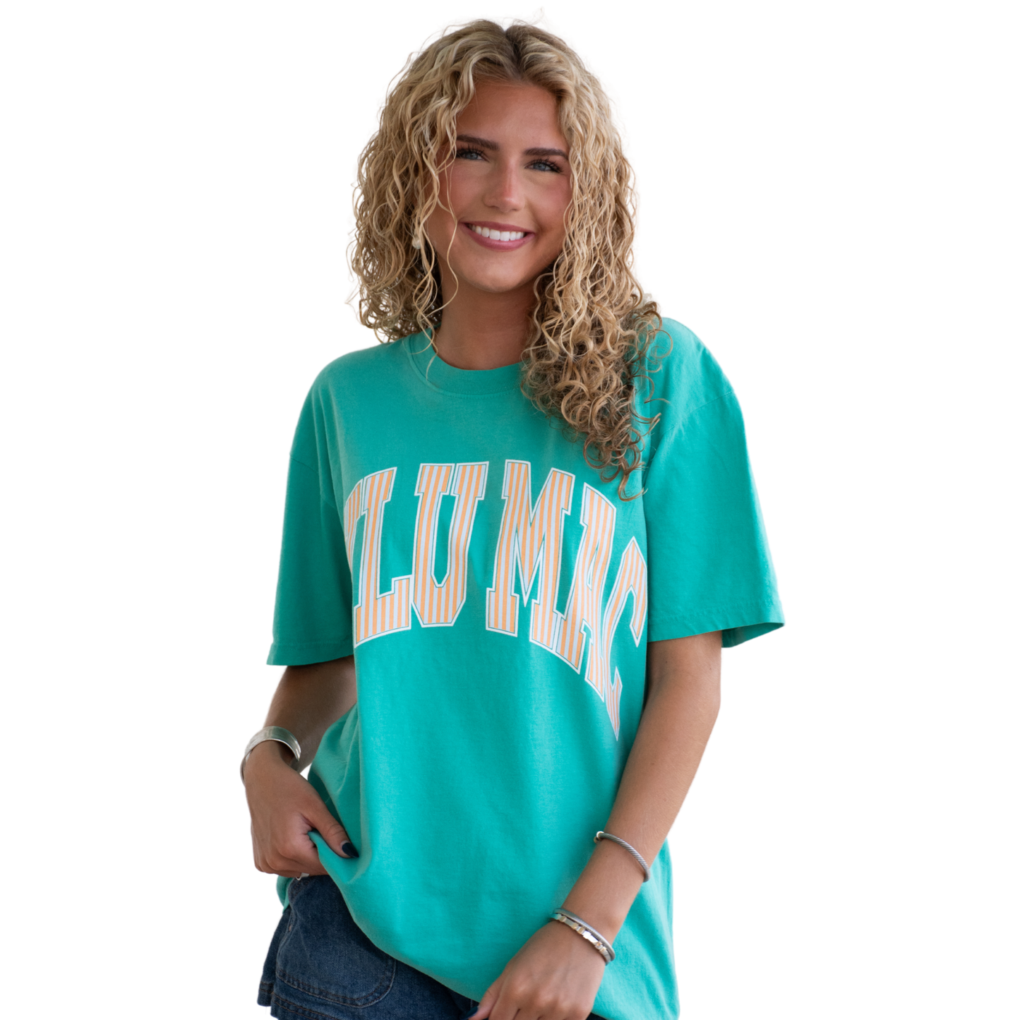 Sickle Sky/Island Green Striped Tee