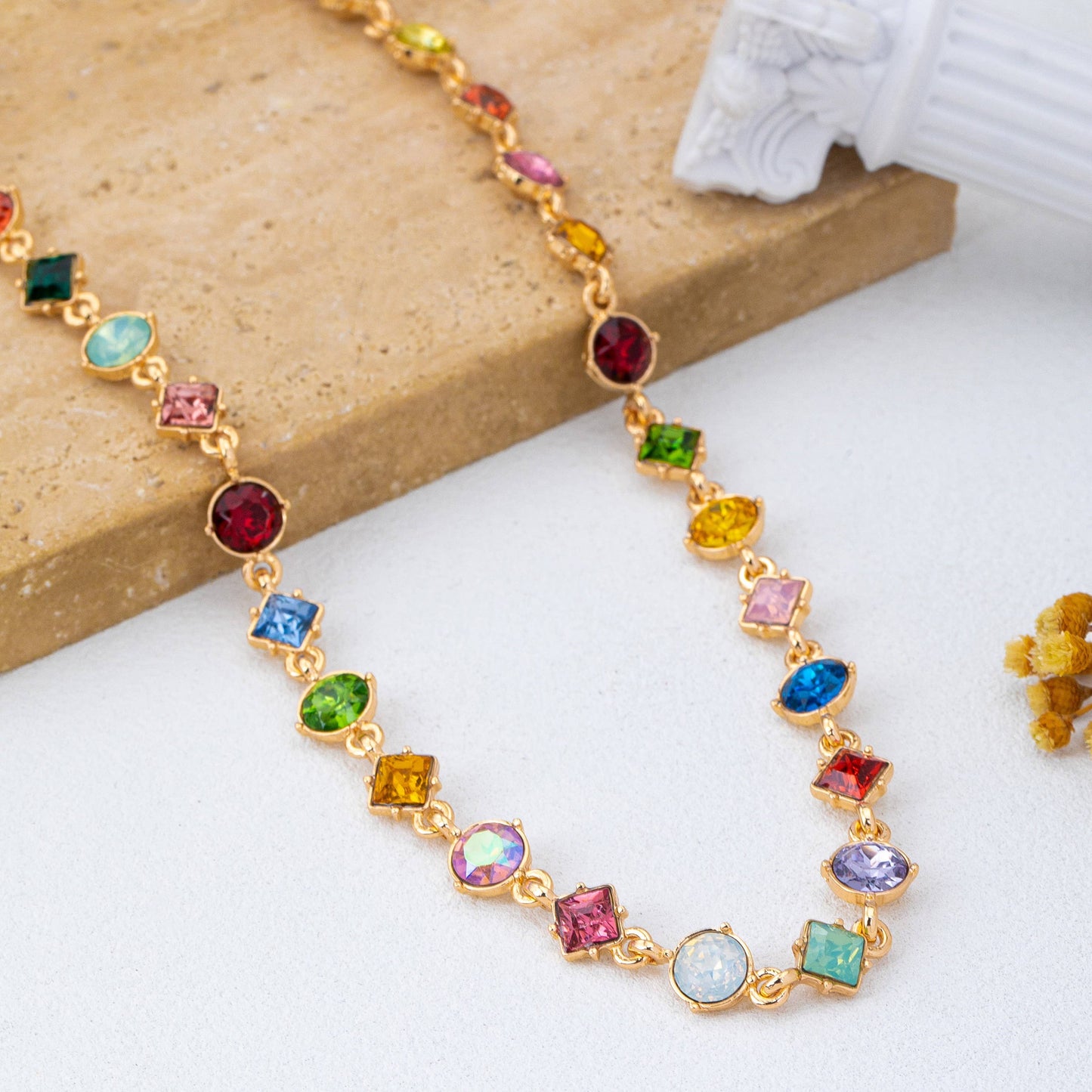 Multicolored Mixed-Shape Crystal Necklace