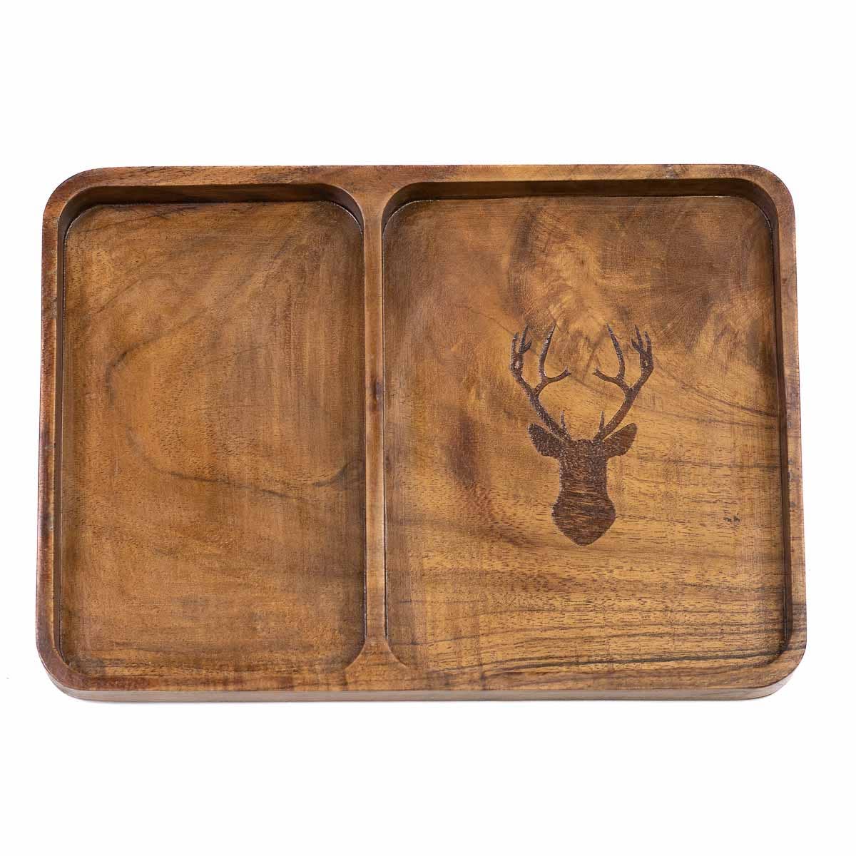 Deer Etched Wood Valet Tray Natural 10x7x1
