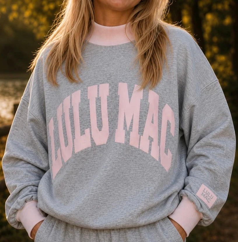 PUFF MOCK NECK SWEATSHIRT - GREY/LIGHT PINK