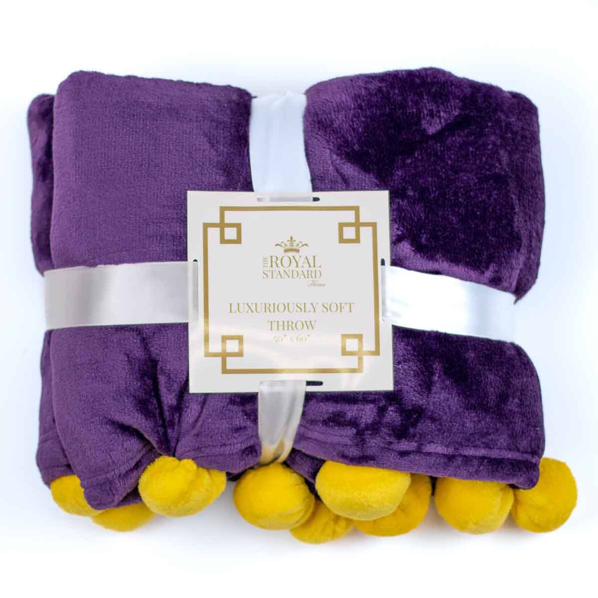 Cozy Pom Pom Throw Purple/Yellow 50x60