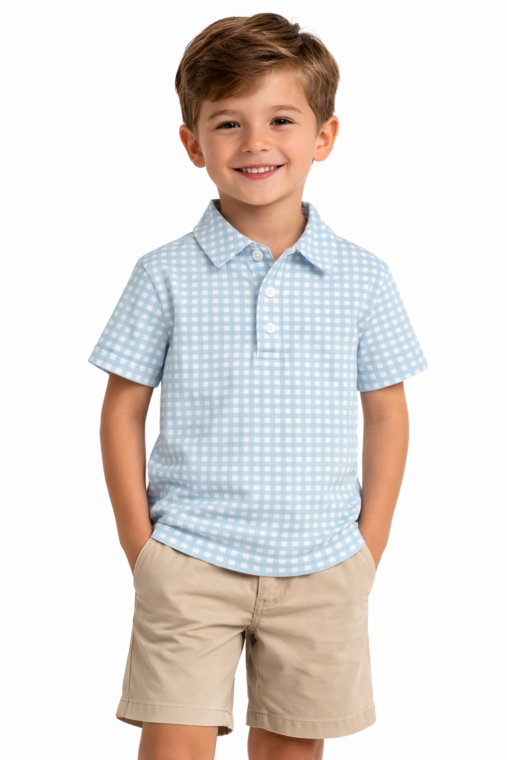 Short Sleeve Polo Shirt -Blue Gingham