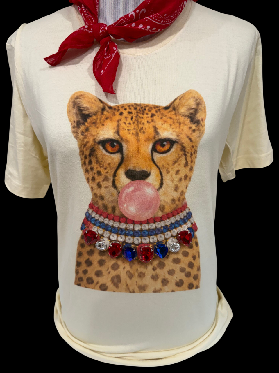 Jeweled Collar Bubble Gum Leopard Natural Crew