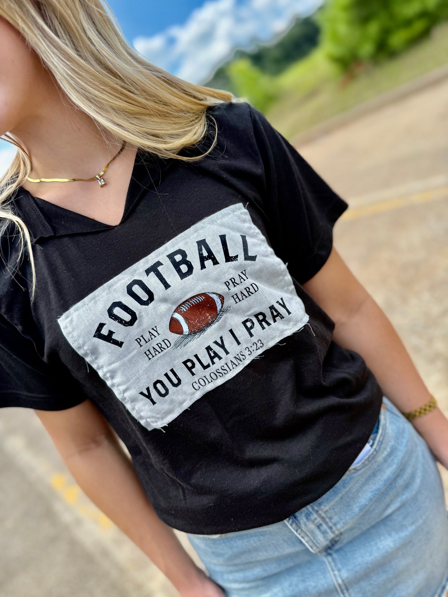 Football Patch V-Neck | Gameday | Graphic Tee
