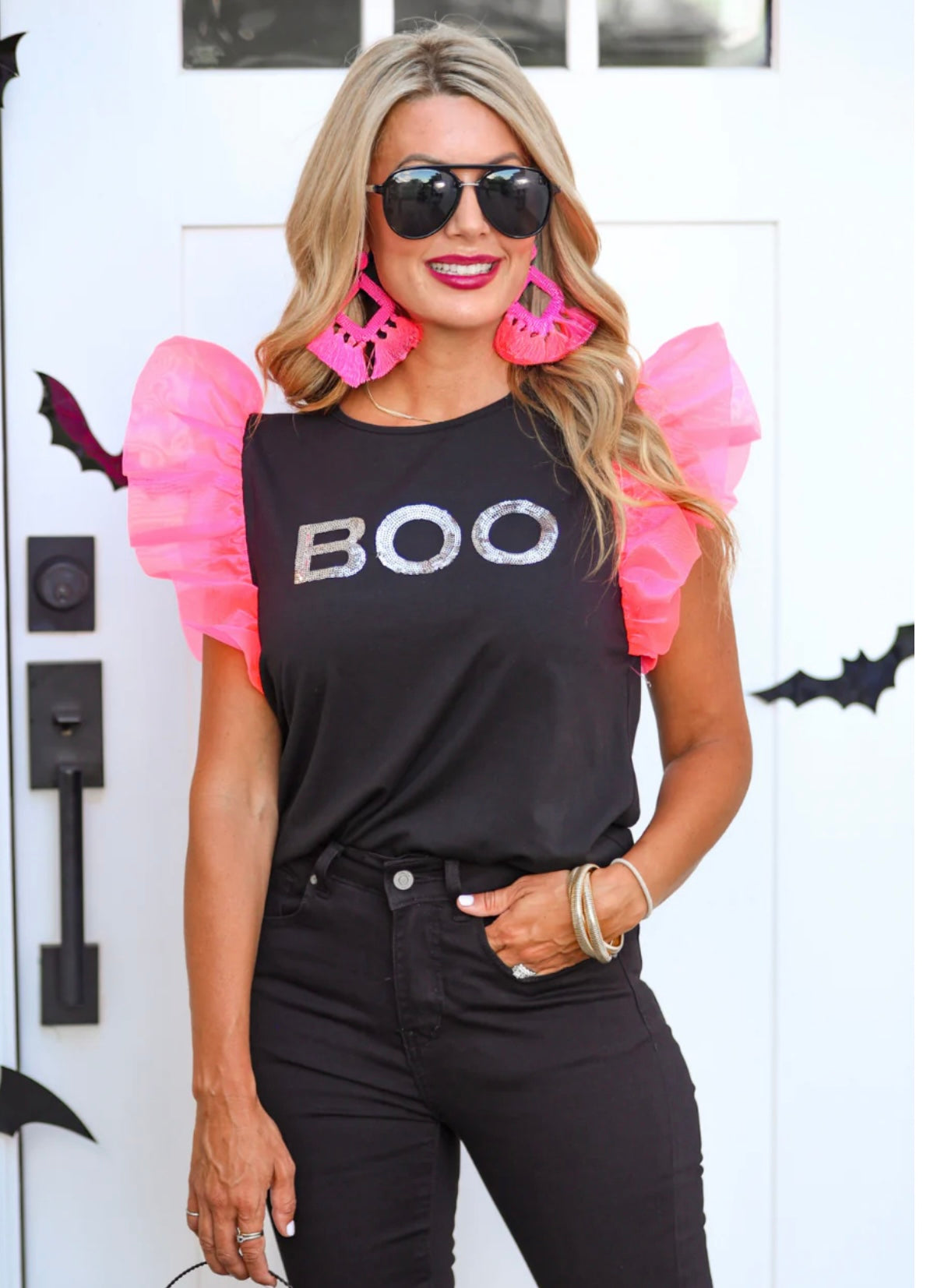 Hey Boo Sequin Patch Top