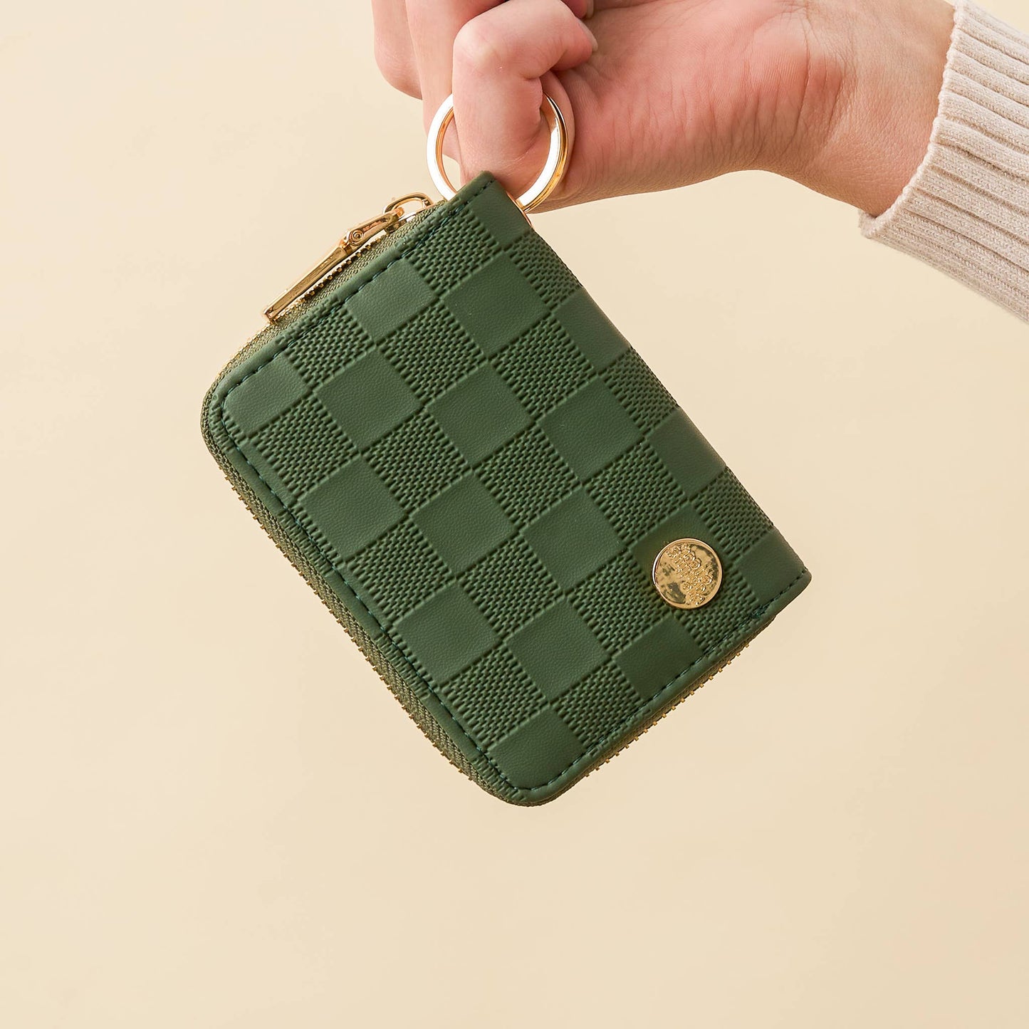 Zip Around Wallet-Dark Green Check