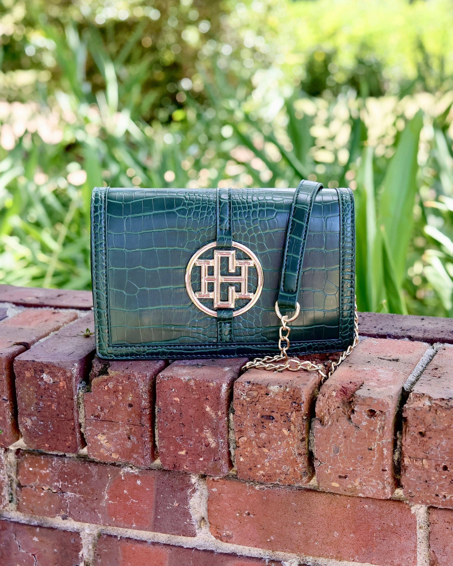 Cecilia Circle Logo Handbag Hunter Green EC