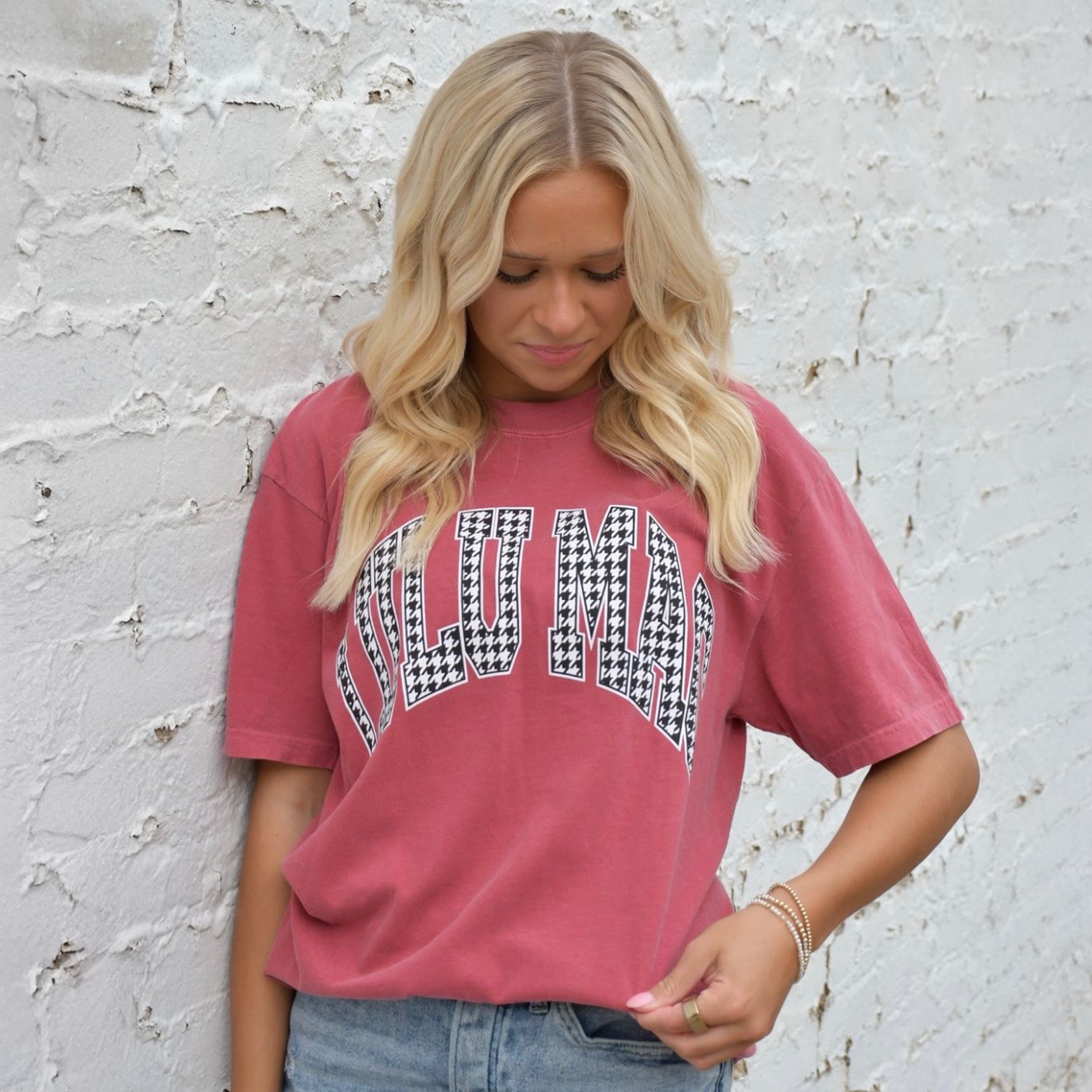 Houndstooth Crimson Tee