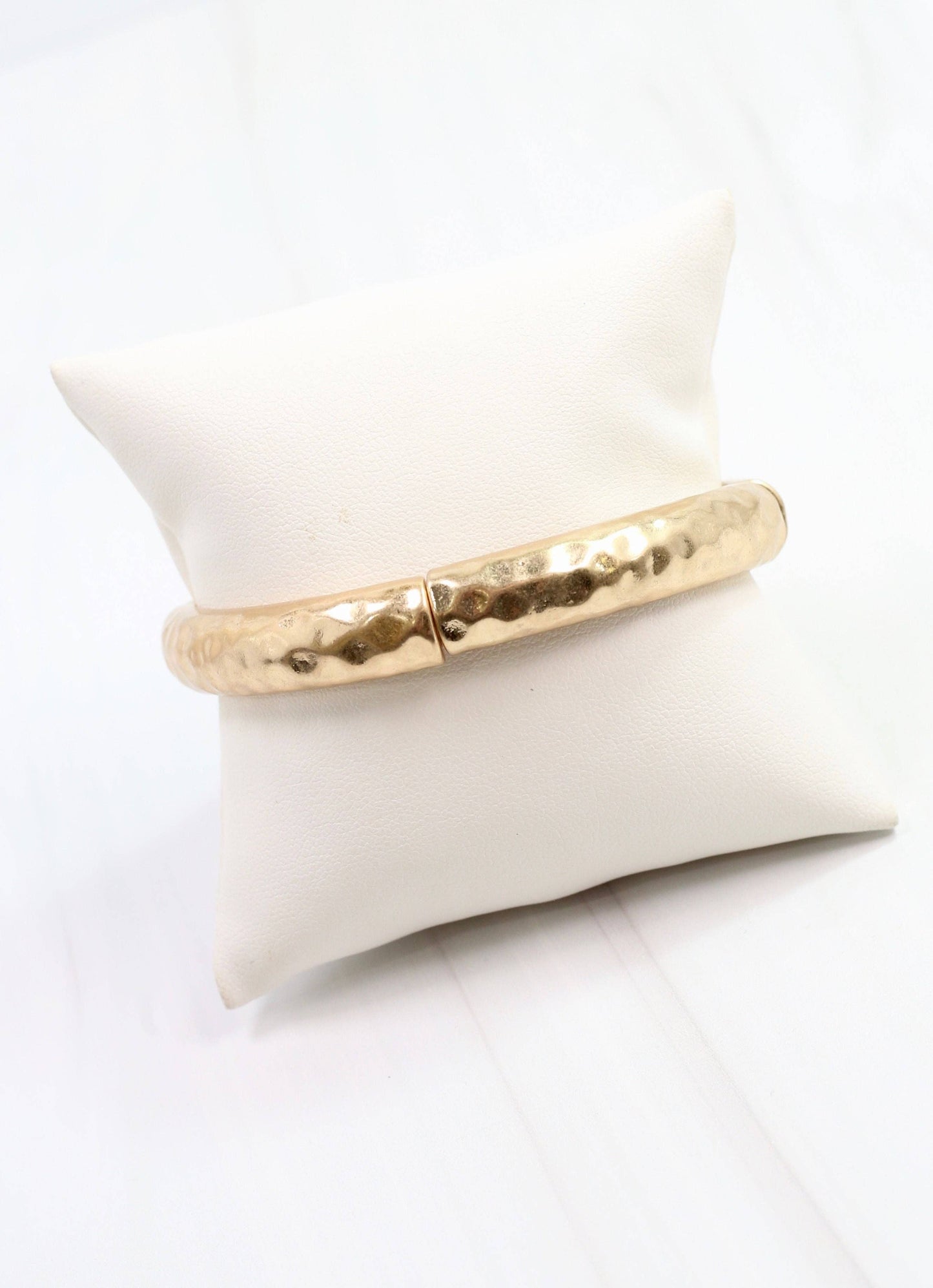 Tandy Hammered Stretch Bracelet Worn Gold