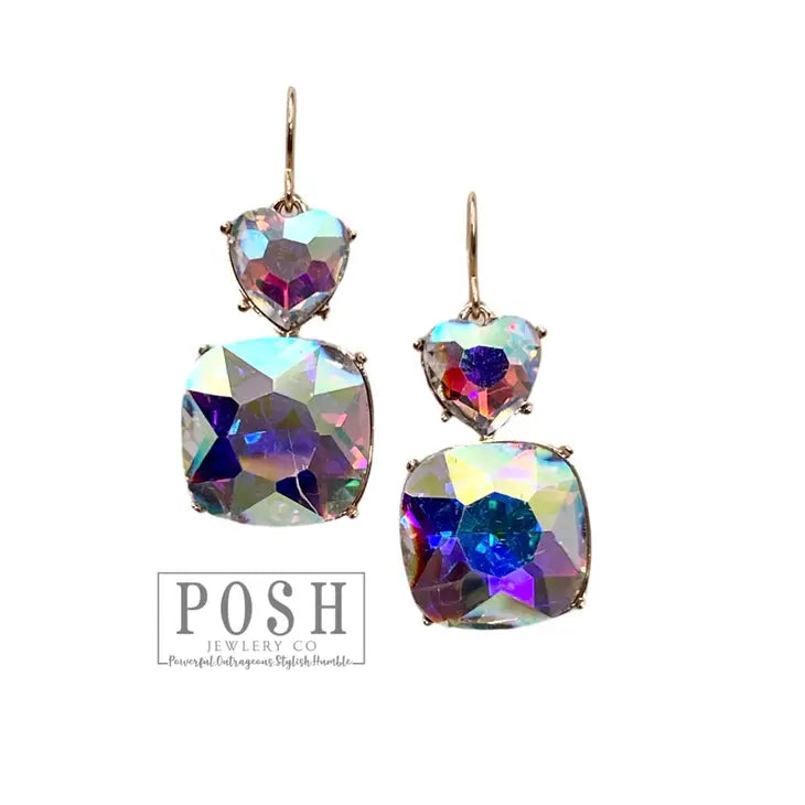 Heart & Square Rhinestone Earrings