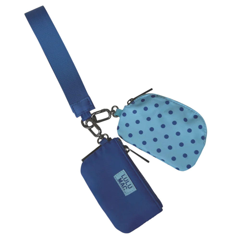 Light Blue/Navy Dot Double Pouch Wristlets