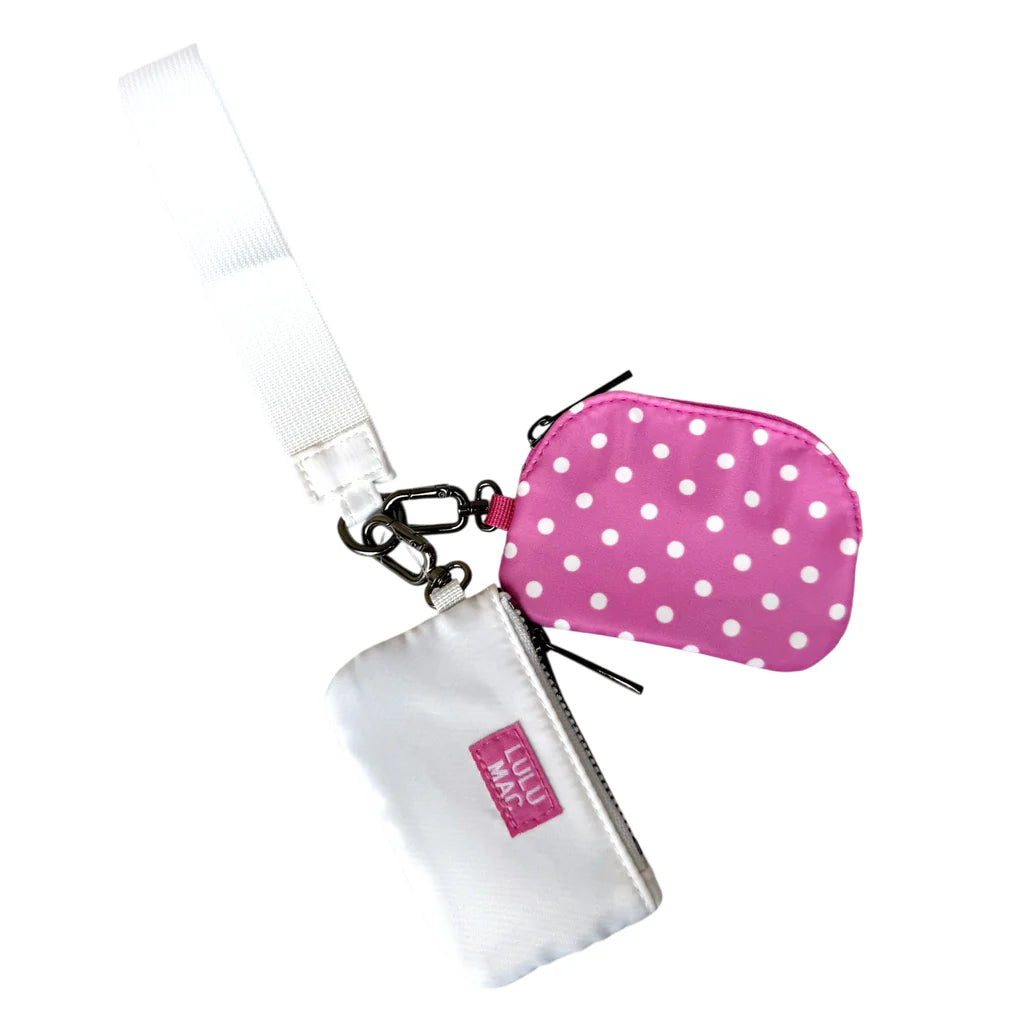 Hot Pink/White Dot Double Pouch Wristlets