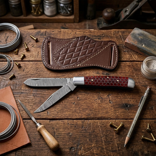 7.5' Handmade damascus pocket knife, Rancher's Choice