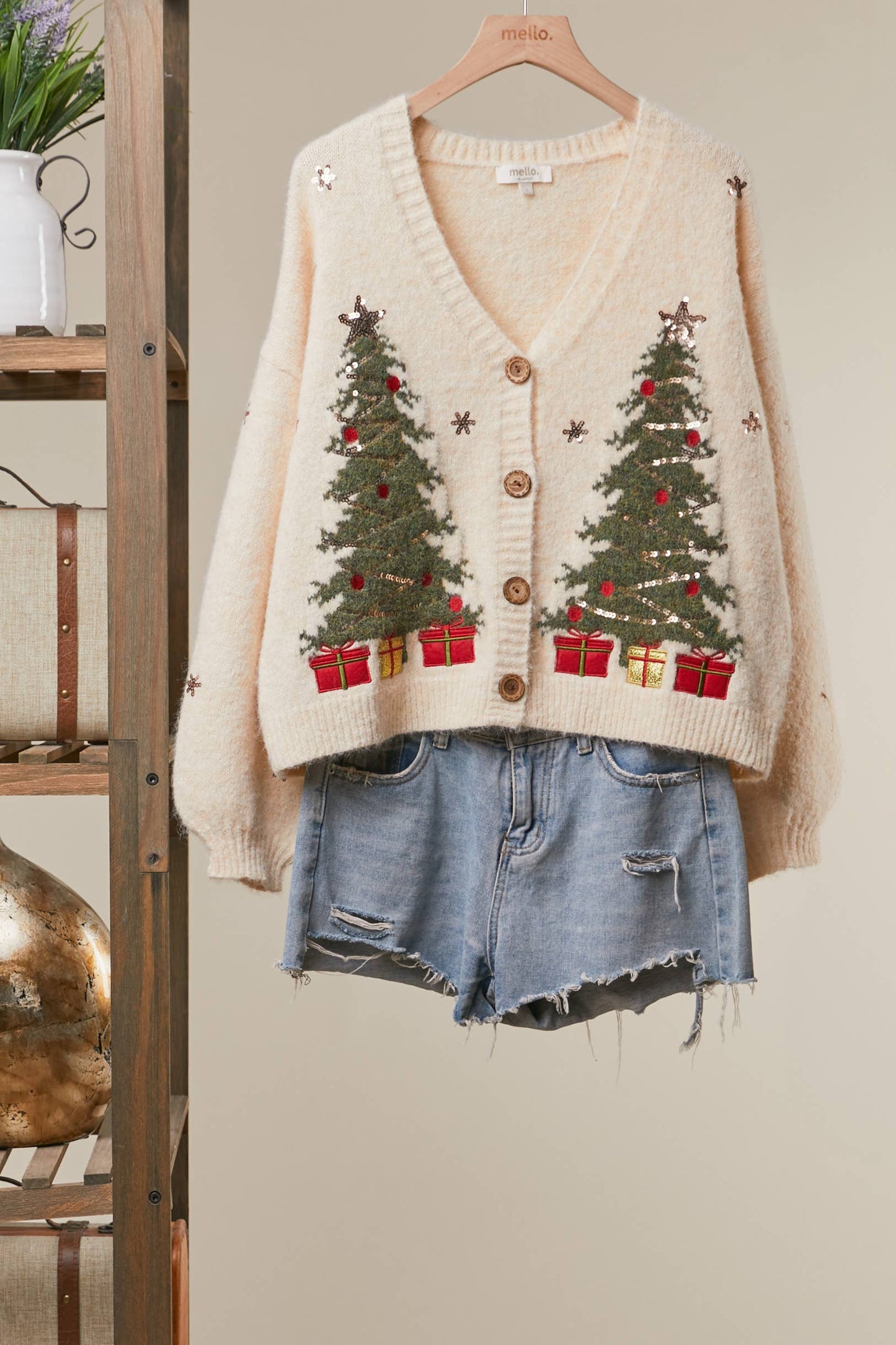 Christmas Tree Embroidered  Cardigan