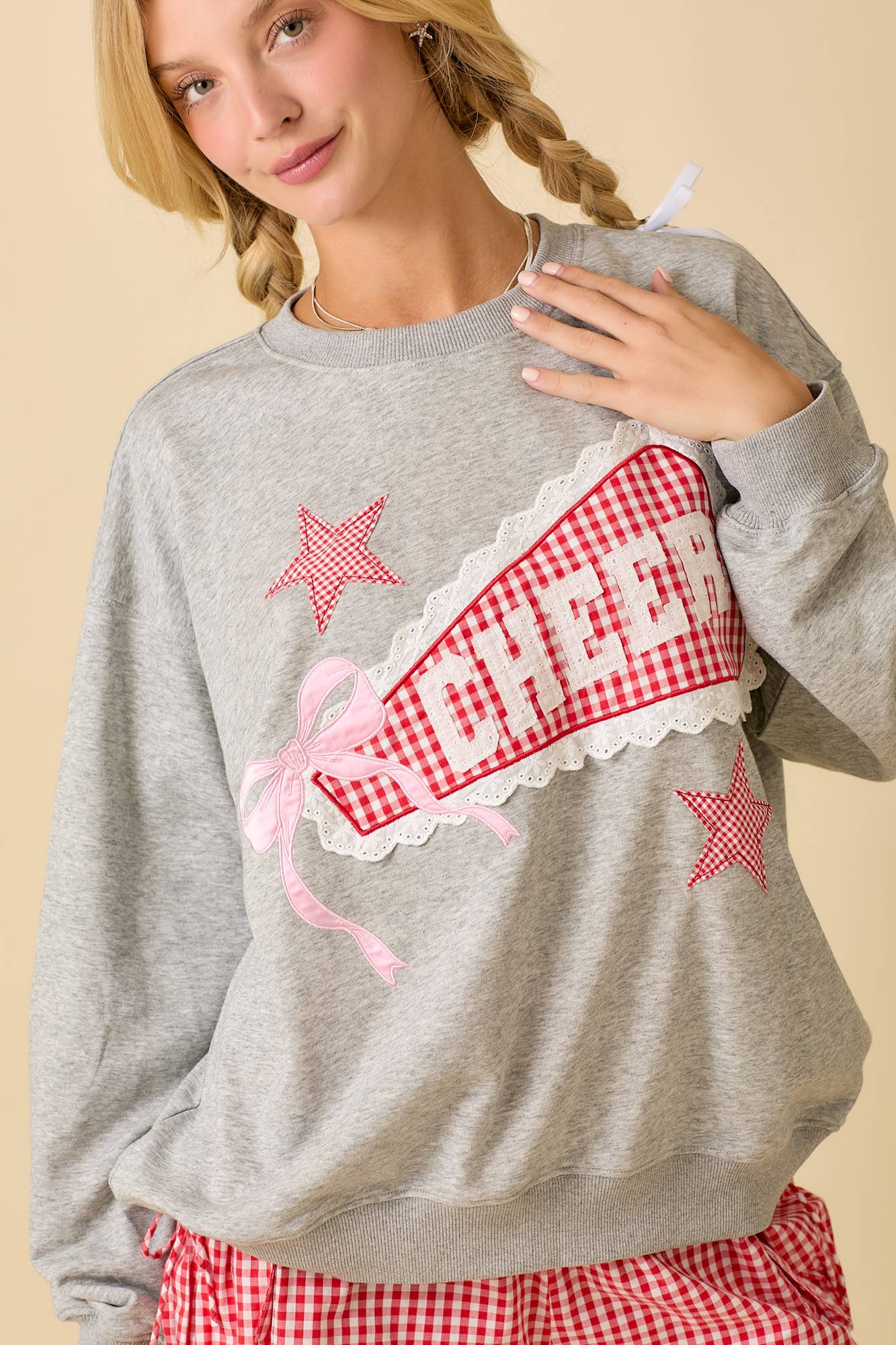 Game Day Cheer Patchwork Crewneck