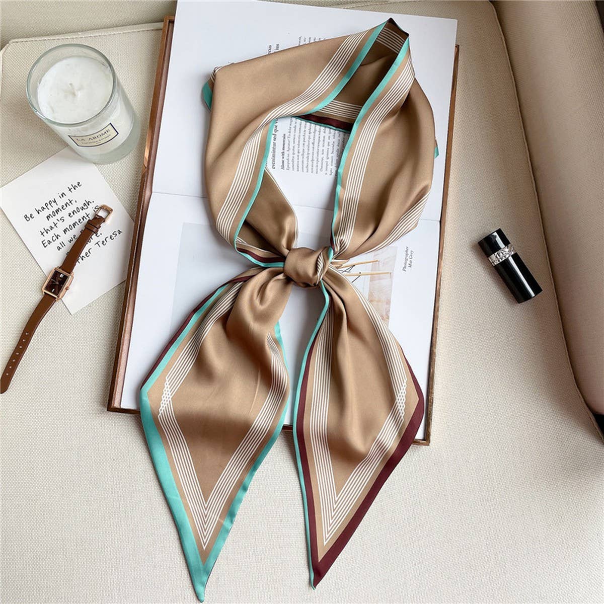 THIN SIMPLE GEOMETRIC LONG SILK SCARF