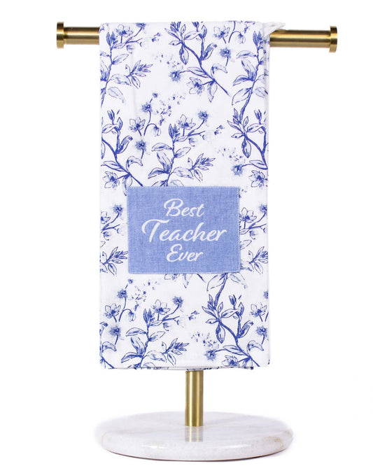Aldridge Best Teacher Ever Hand Towel   White/Blue   20x28