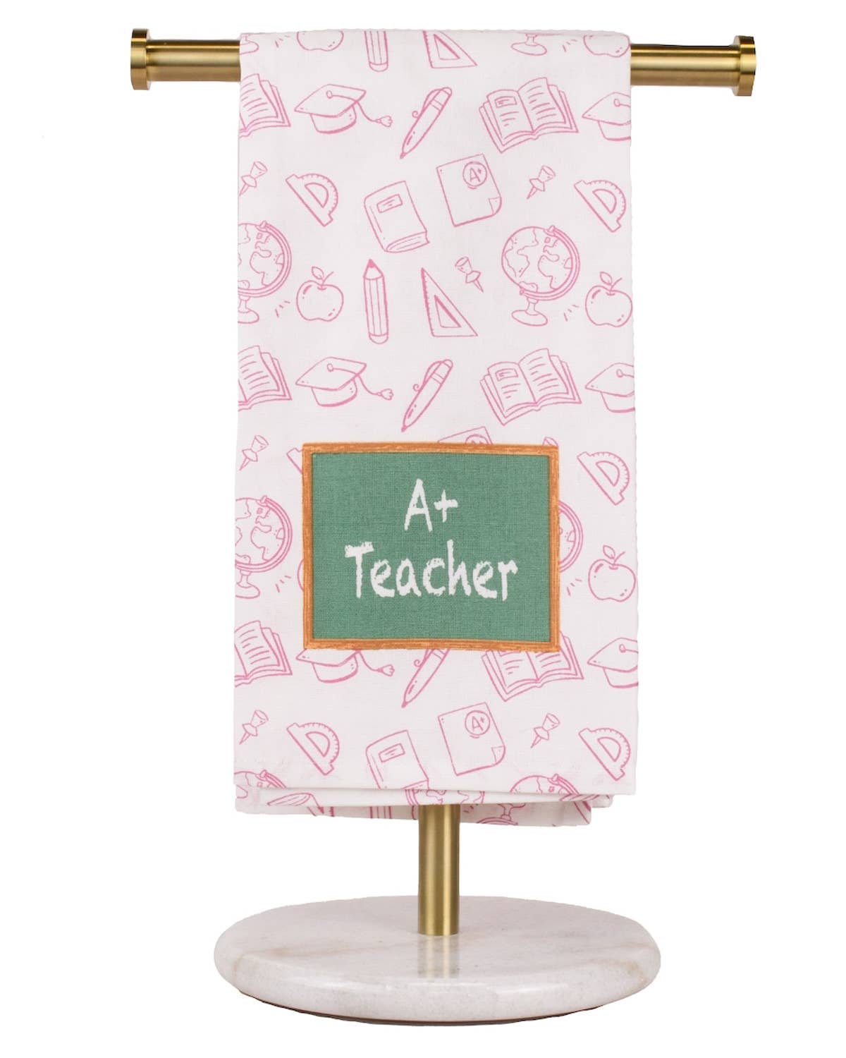 A Plus Teacher Hand Towel   White/Pink/Green   20x28