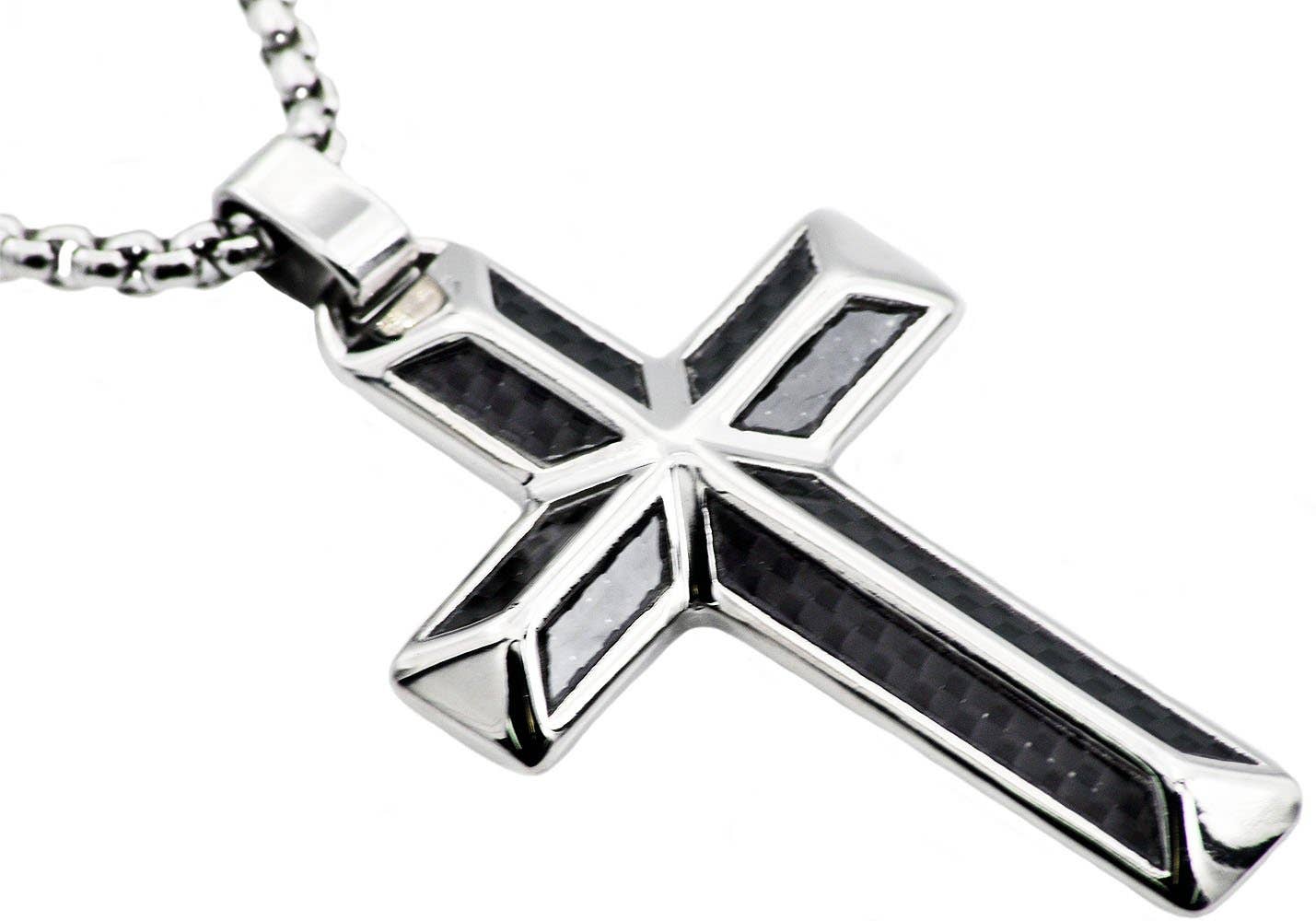 Men's Carbon Fiber Stainless Steel Cross Pendant