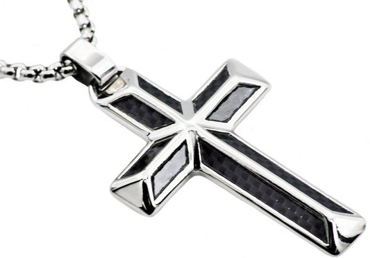 Men's Carbon Fiber Stainless Steel Cross Pendant