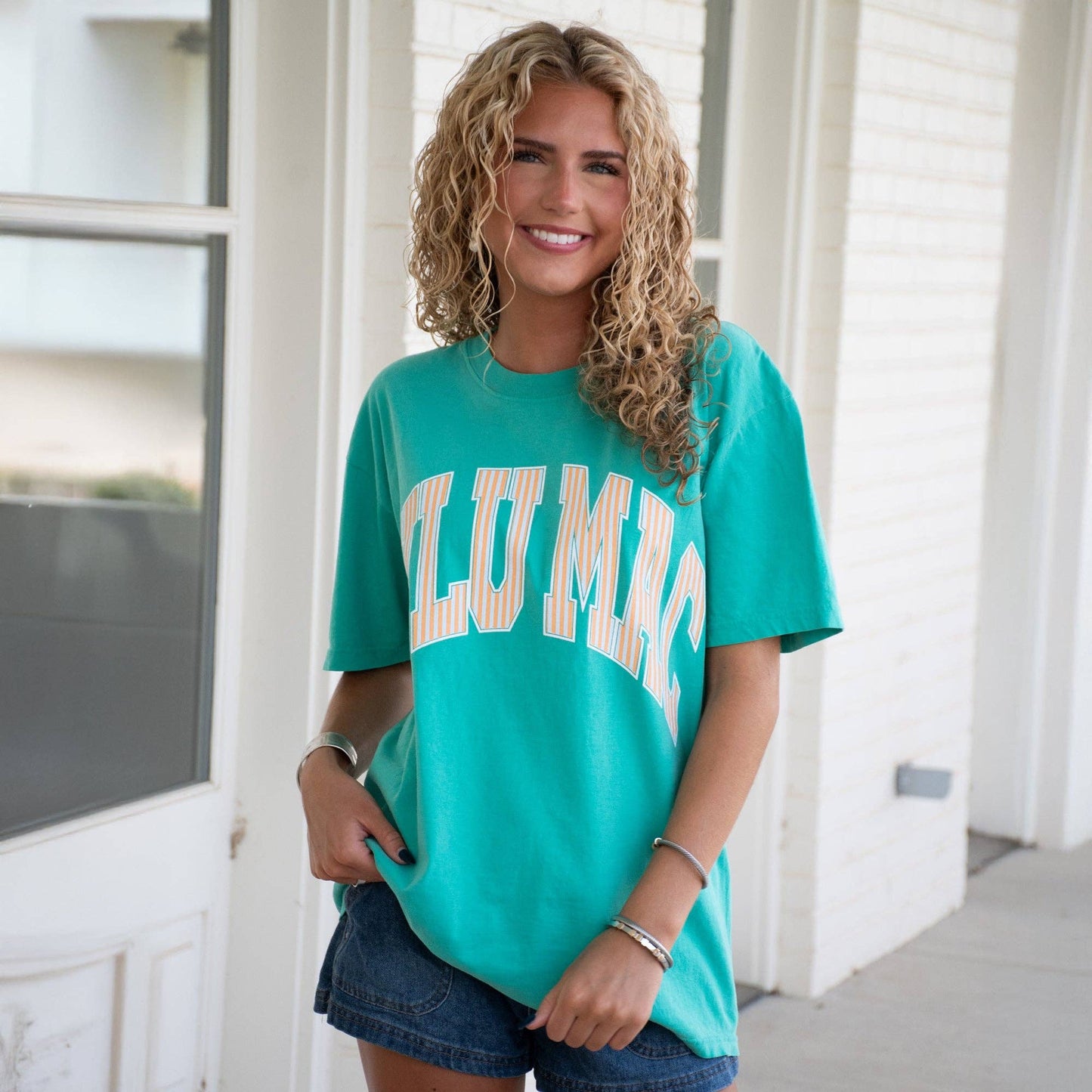 Sickle Sky/Island Green Striped Tee