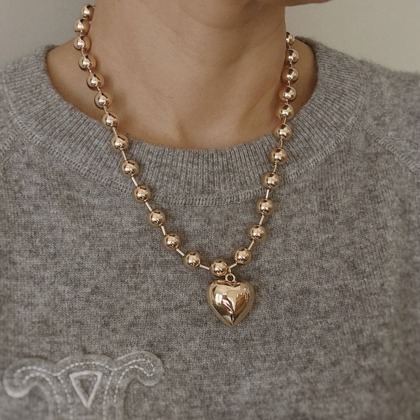 Ball Chain Heart Pendant Necklace