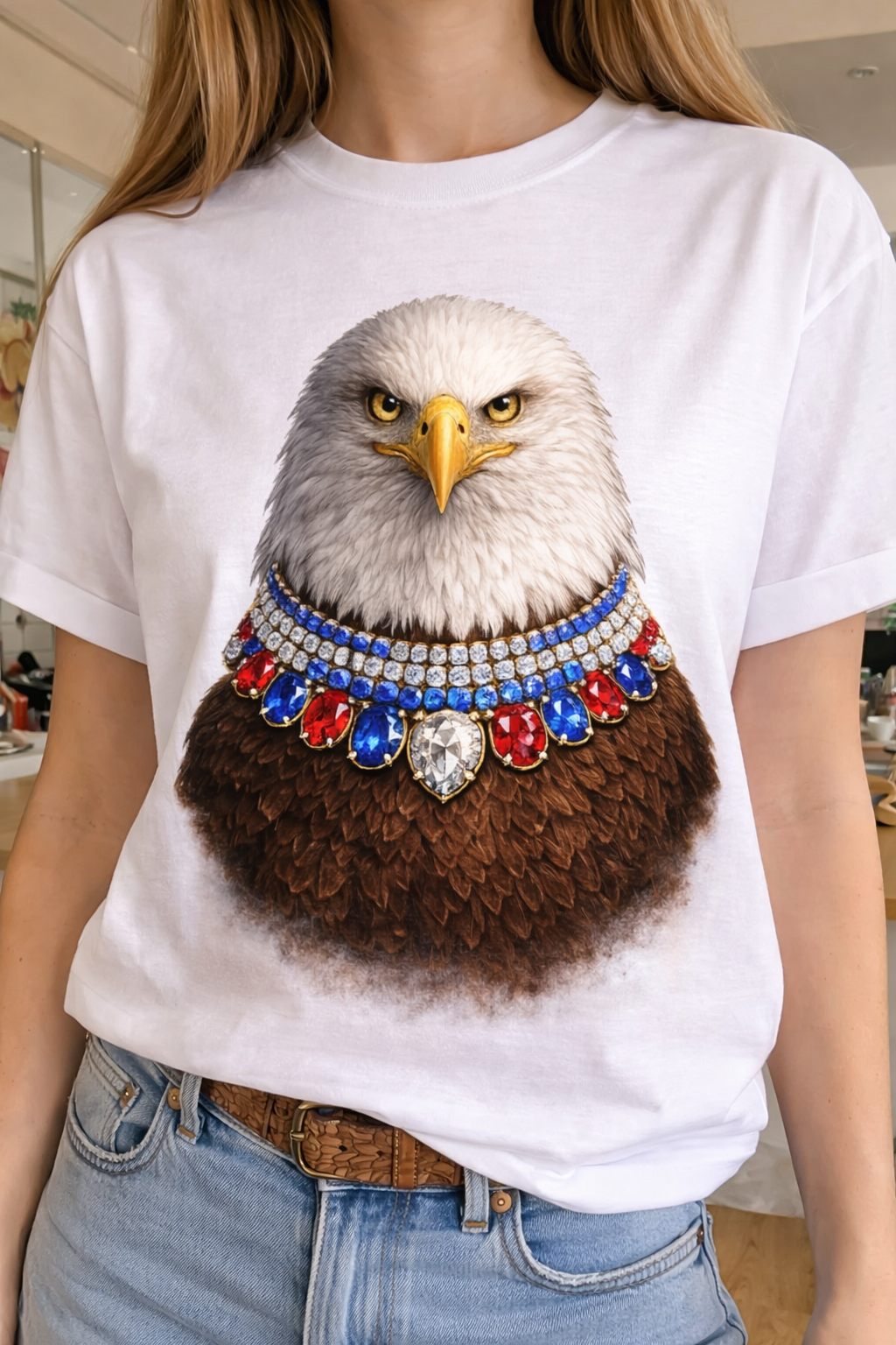Jeweled Collar Eagle on Natural Crew
