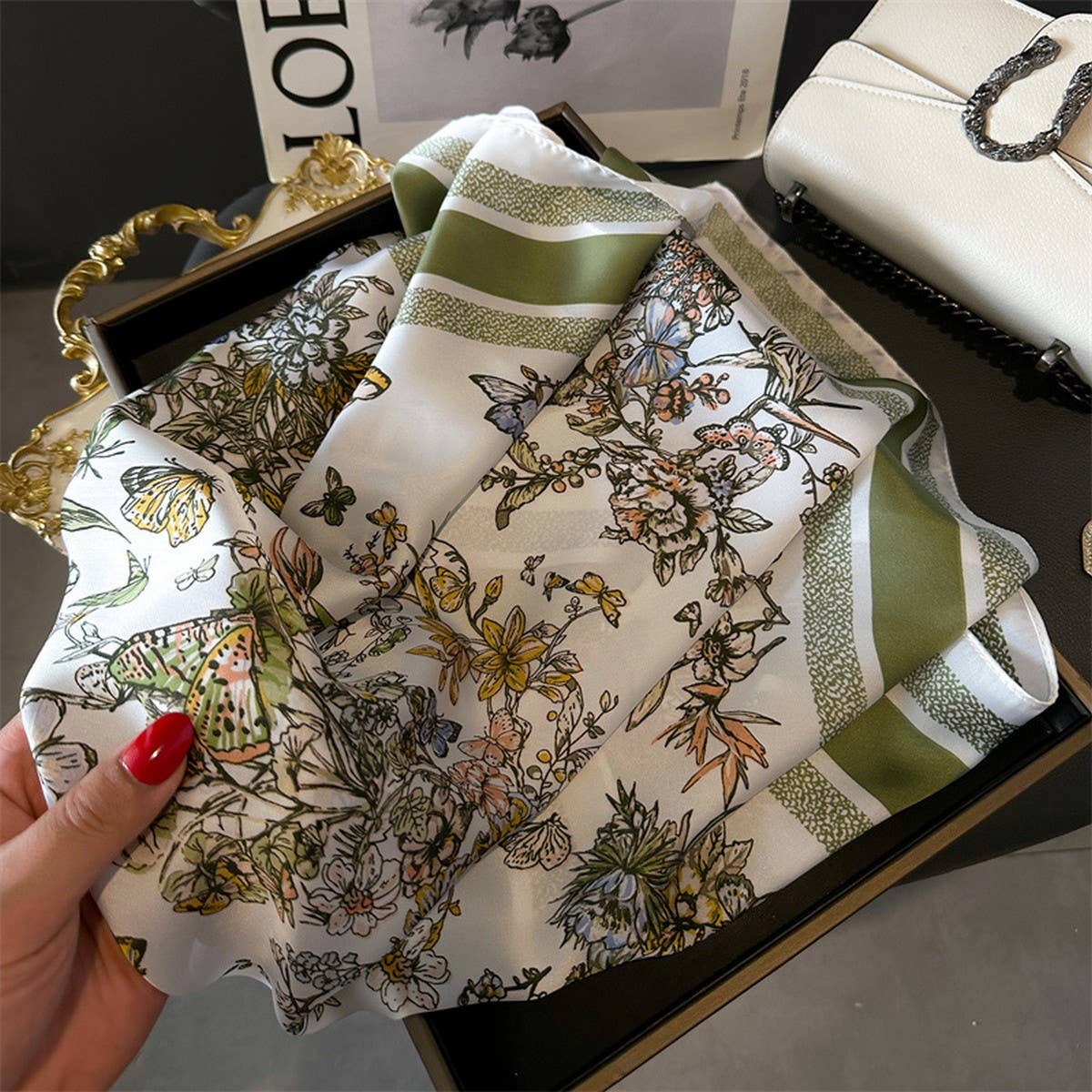 Silky Butterfly Print Scarf – Hair & Neck Accessory