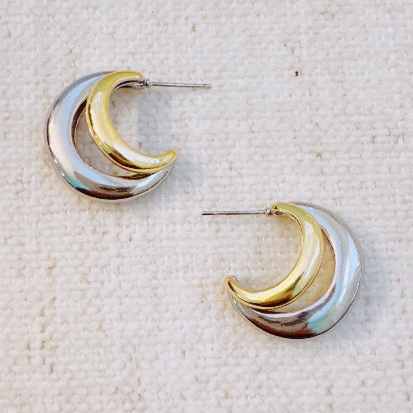 Two Toned Paired Hoop Earrings
