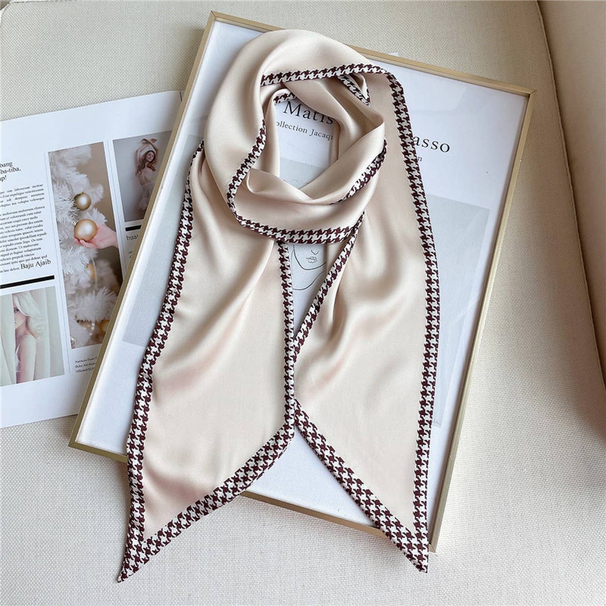 THIN SIMPLE GEOMETRIC LONG SILK SCARF