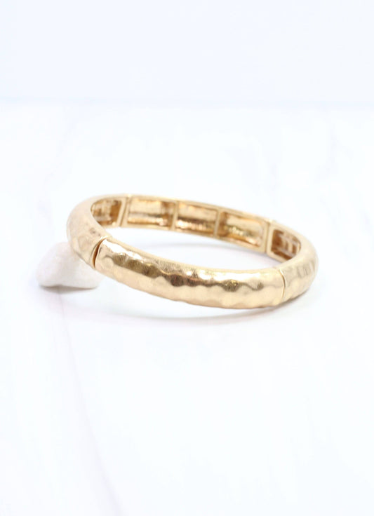 Tandy Hammered Stretch Bracelet Worn Gold