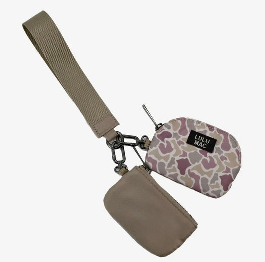 Taupe/Camo Lulu Mac Double Pouch Wristlets