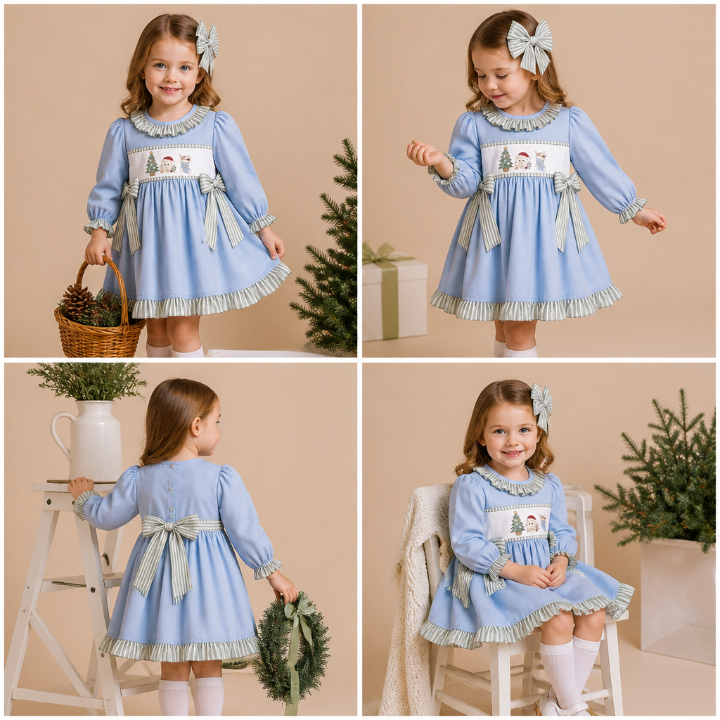 Coastal Christmas embroidered trio dress