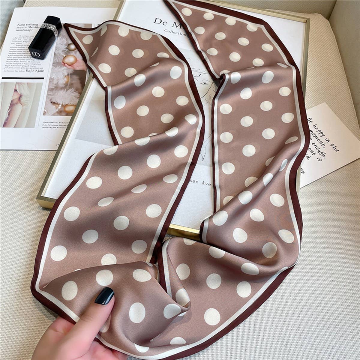 POLKA DOT LONG SILK SCARF
