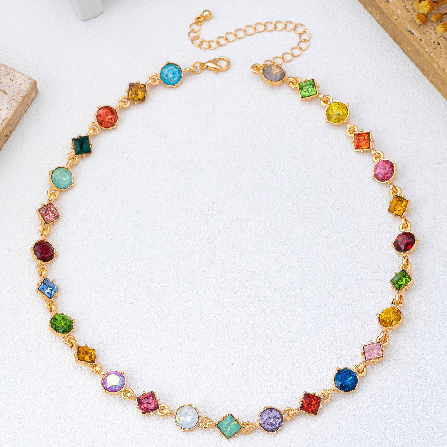Multicolored Mixed-Shape Crystal Necklace