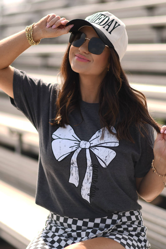 Heather Charcoal Game Day Bow Tee