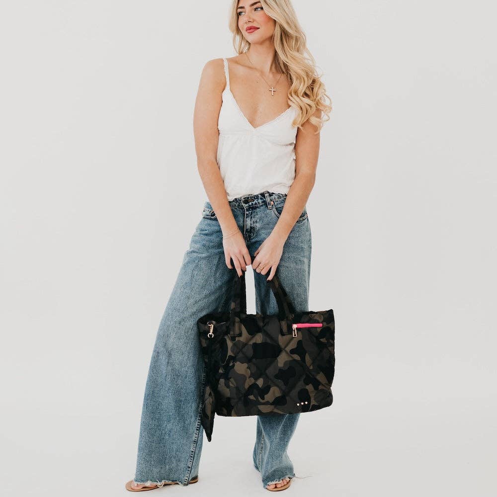 Presley Puffer Quilted Tote Bag With Pouch