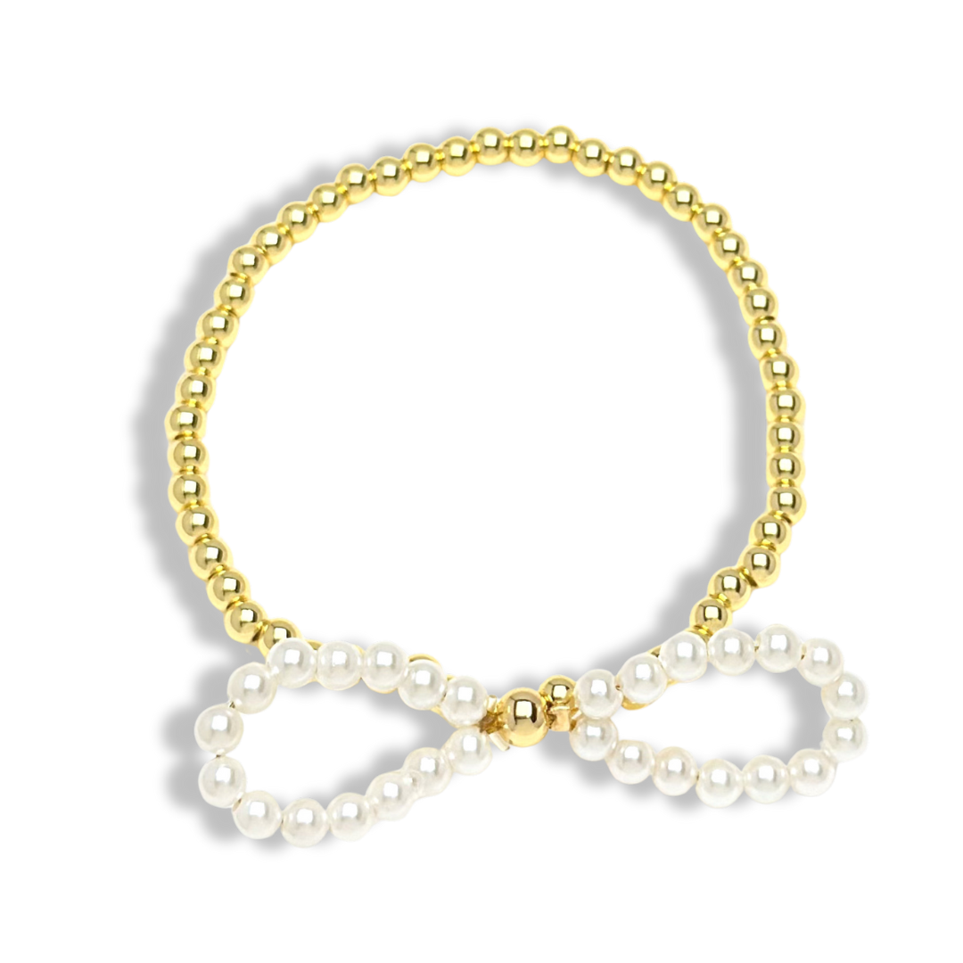 Pearl and Gold Bow Bracelets