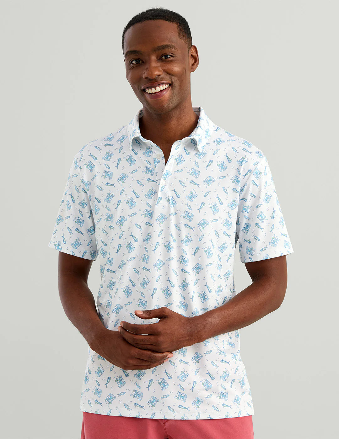 Pursuit Printed Polo - White On The Rocks