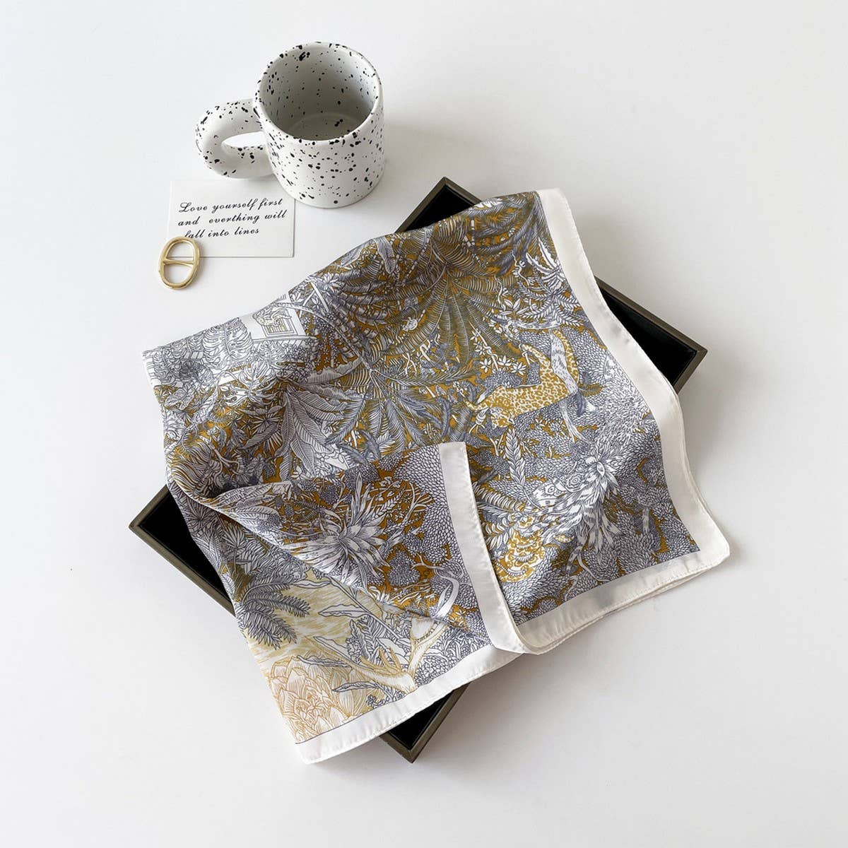 Letter Print Satin Square Scarf