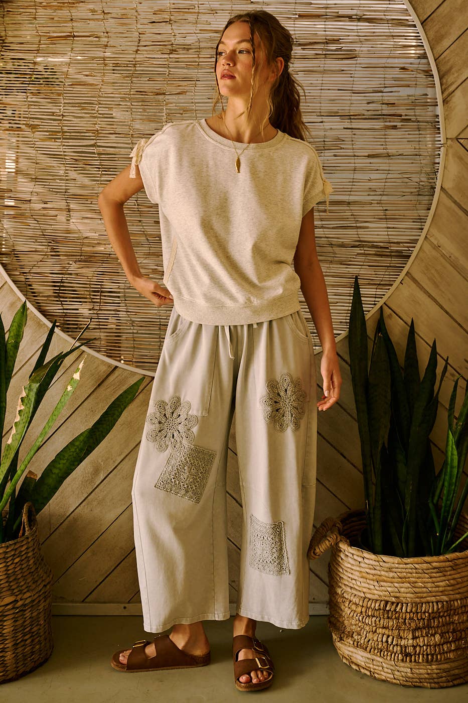 Alison Crochet Patch Barrel Pants
